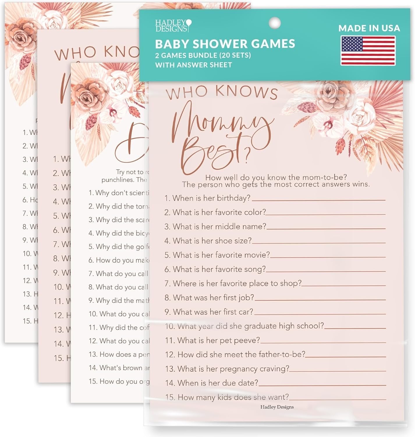 Who Knows Mommy Best & Dad Jokes Games | Set of 20 | Baby Shower Games