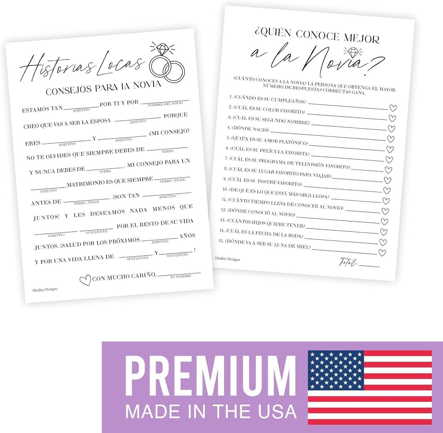 Mad Libs en español y Quién conoce mejor a la novia | Juego de 20 | Juegos para despedidas de soltera en español