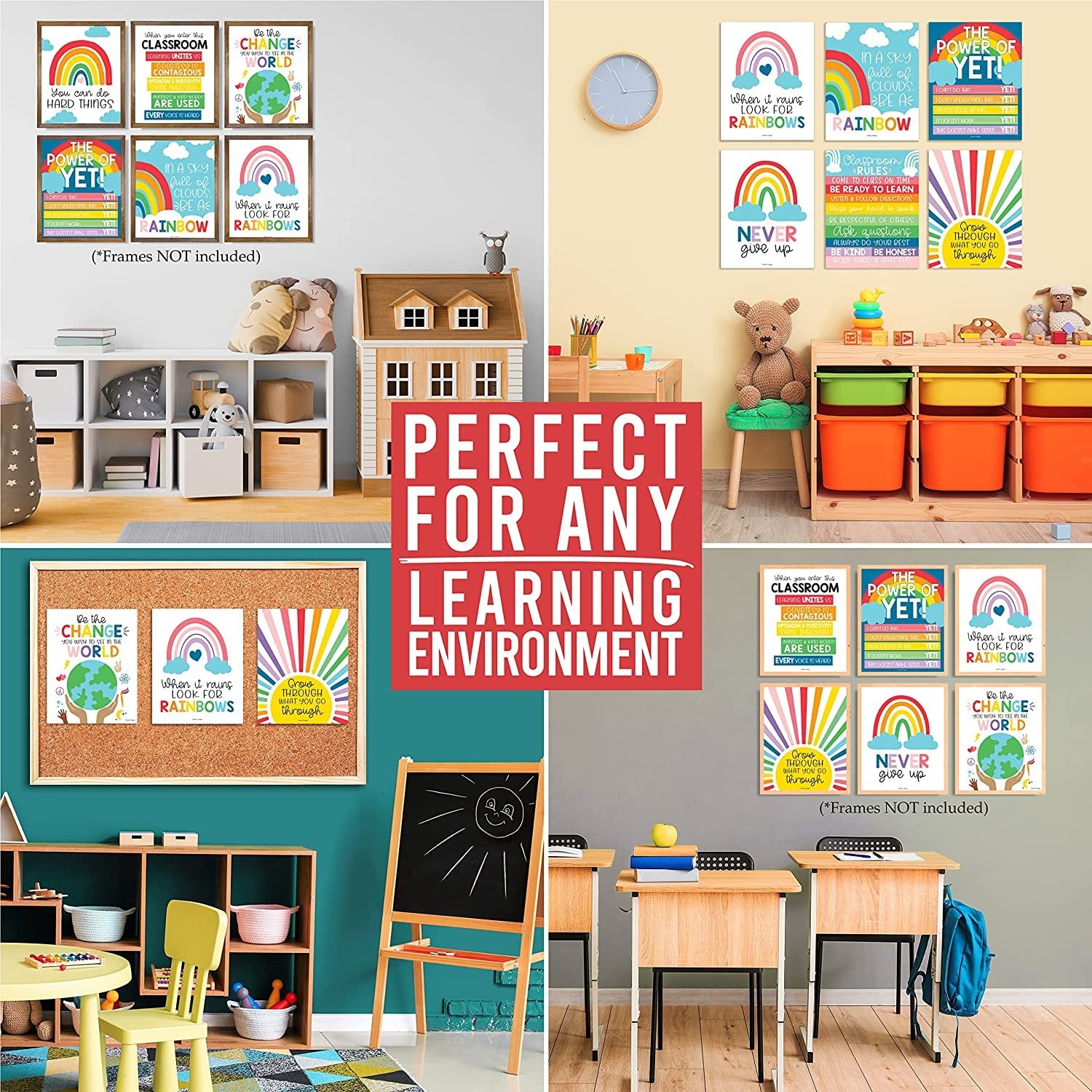 Motivational Classroom Posters, Colorful Pack of 9
