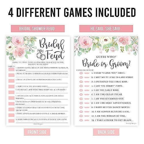 Mad Libs, Bridal Feud, Bride or Groom, Figure out the Dress Games | Set of 40 | Bridal Shower Games