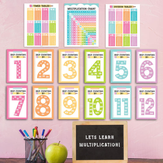 9 Colorful Multiplication Chart Poster For Wall - Multiplication Poster For Kids, Multiplication Table Charts, Kids Multiplication Table Poster, Kids Multiplication Table Poster, 5th Grade Math Poster