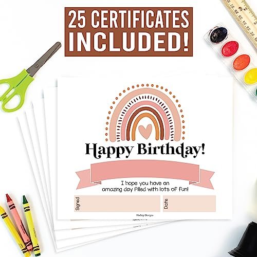 Pink Boho Rainbow Birthday Certificates | Set of 25 | Birthday Gifts