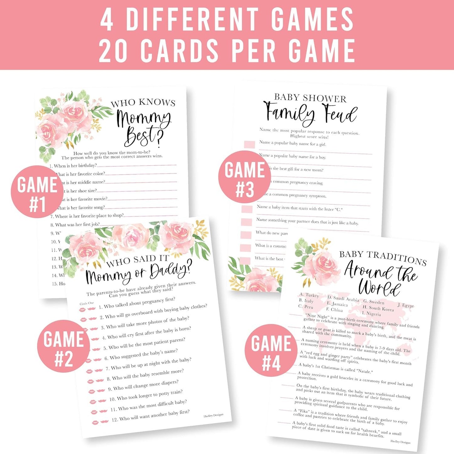 40 Floral Baby Shower Games For Girl - Who Knows Mommy Best Baby Shower Game, Guess Who Mommy Or Daddy Baby Shower Game, Baby Games For Baby Shower Family Feud Game, Girl Baby Shower Tradition Cards