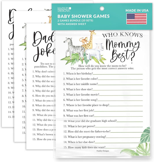 20 Safari Baby Shower Games Gender Neutral - Hilarious Baby Shower Games For Girl, Funny Baby Shower Games Boy, Who Knows Mommy Best Baby Shower Game Card, Baby Games For Baby Shower Games Dad Jokes