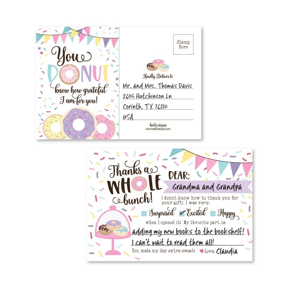 25 Donut Party Fill In The Blank Kids Thank You Cards, Pink Sprinkles Themed Confetti Bday Party Notes, Doughnut Frosting Adult or Children Birthday, Breakfast Baking Supplies, Sweet Treats Ideas