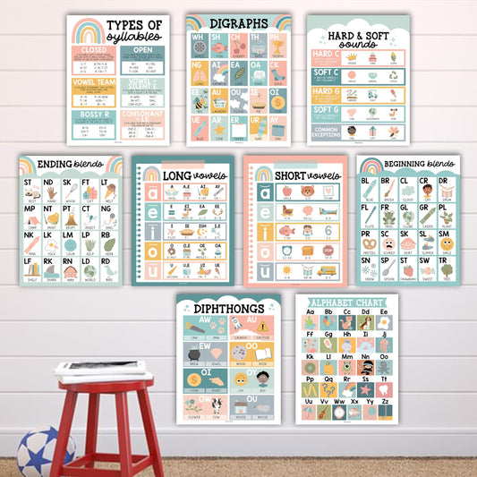 Boho Phonics & Vowel Posters | Set of 9 | Educational Posters