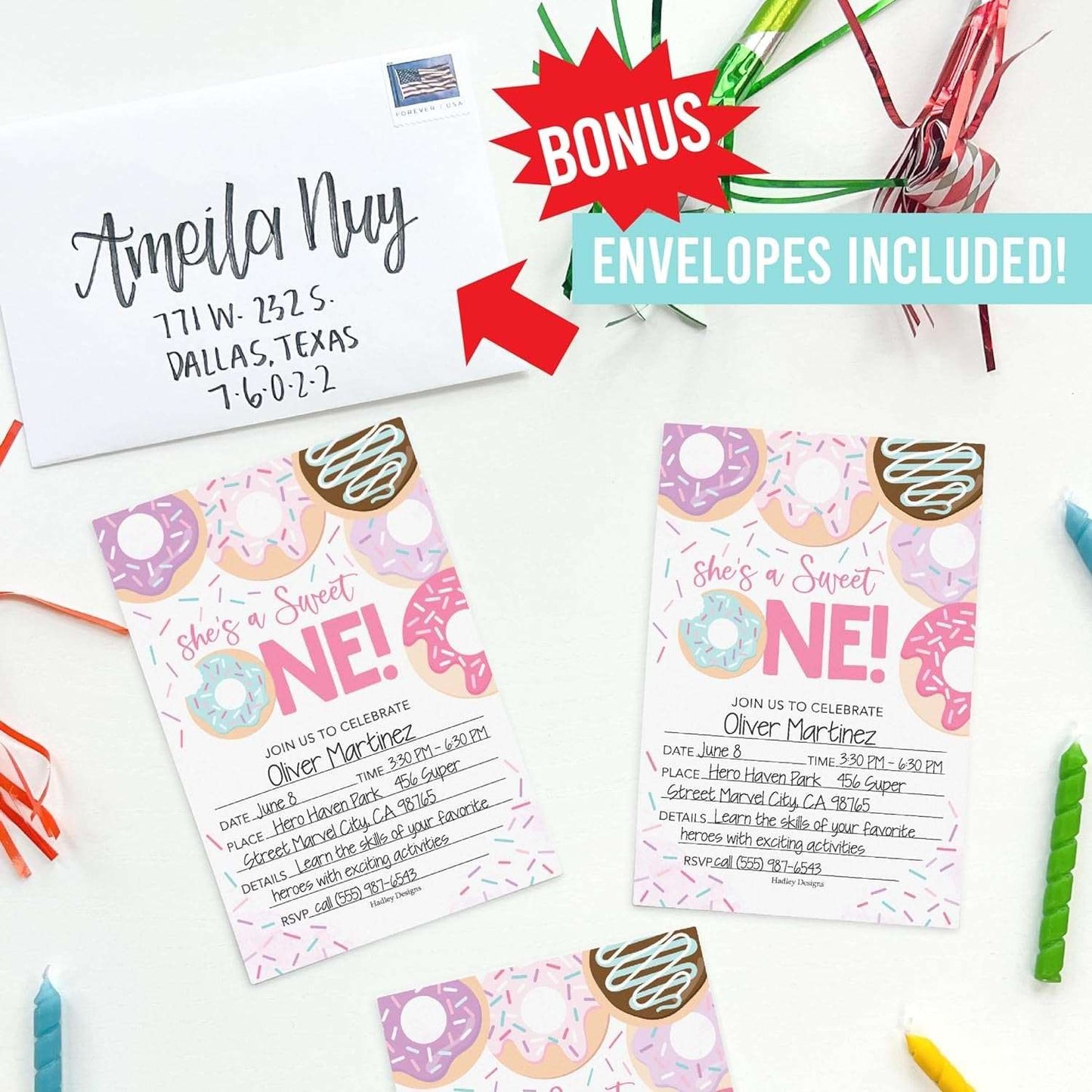 15 Donut First Birthday Invitations Girl - Sweet One Birthday Party Invitations For Girls, Donut Invitations For Birthday Party Invitation Girl, Birthday Invitation Cards, Kids Birthday Invitations