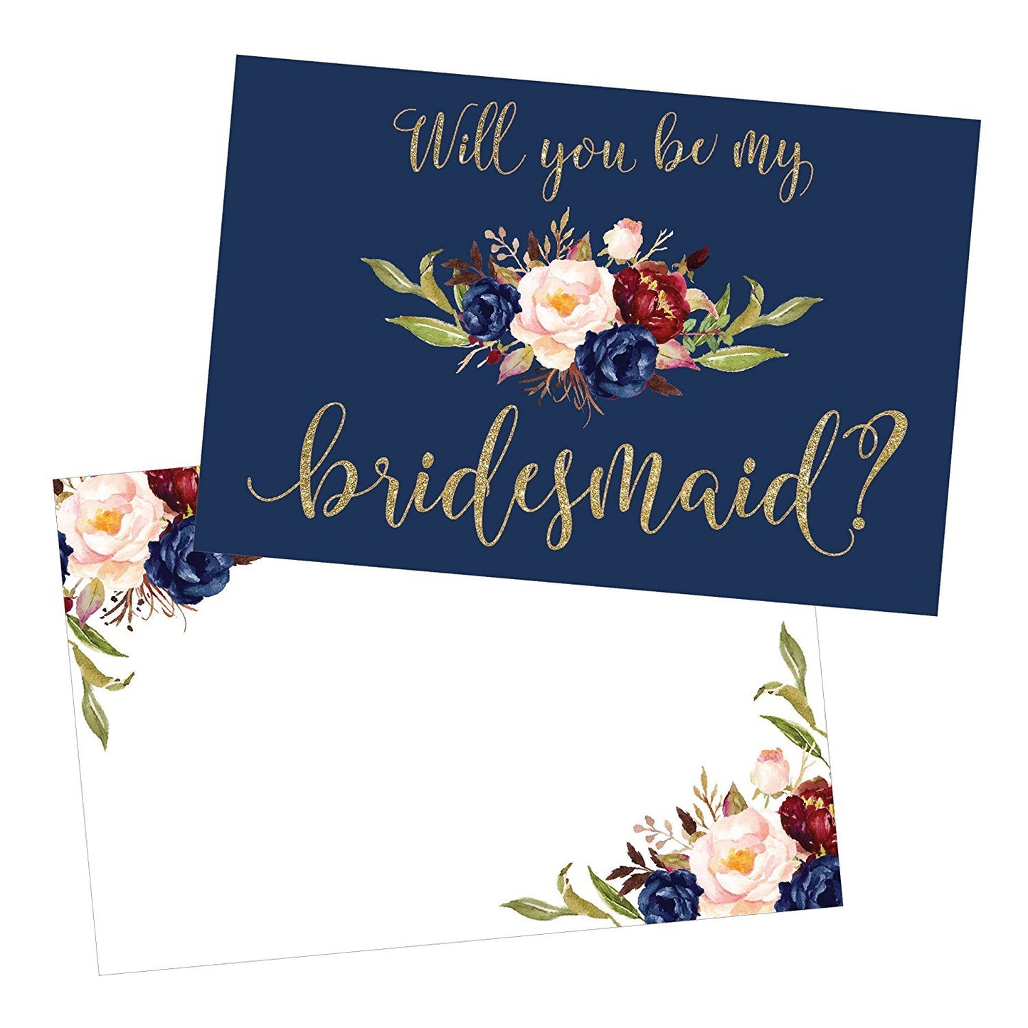 15 Will You Be My Bridesmaid Cards Navy Floral, Cute Bridesmaids Proposal Note Cards For Gifts, Blank Ask To Be Your Bridesmaids Invitations Set, Asking To Be A Bridesmaid Invite