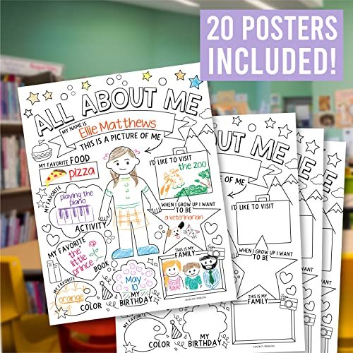 Black & White Doodle All About Me Posters | Set of 20 | Educational Posters