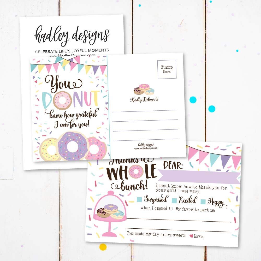 25 Donut Party Fill In The Blank Kids Thank You Cards, Pink Sprinkles Themed Confetti Bday Party Notes, Doughnut Frosting Adult or Children Birthday, Breakfast Baking Supplies, Sweet Treats Ideas