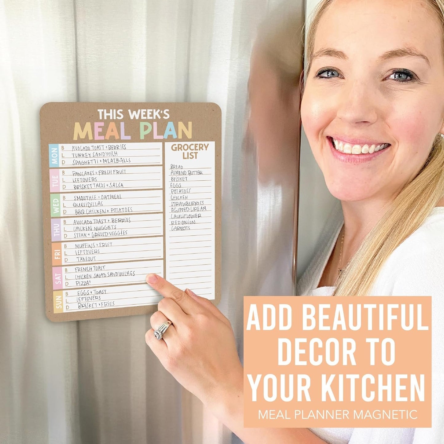 Rustic Weekly Dinner Menu Board for Kitchen - Magnetic Meal Planner for Refrigerator White Board Dry Erase, Weekly Menu Board for Fridge Whiteboard, Weekly Meal Planner Magnetic Fridge Whiteboard