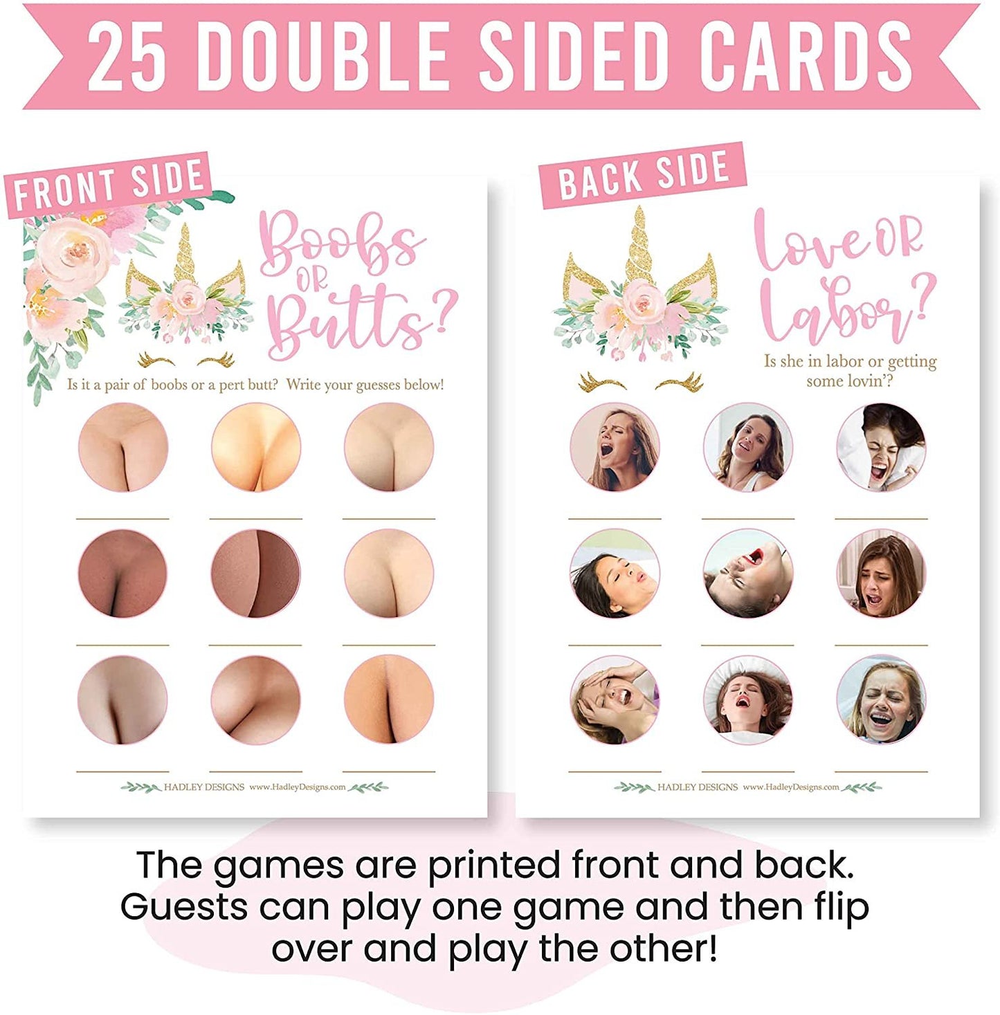 Unicorn Boobs or Baby Butts | Set of 25 | Love or Labor | Baby Shower Games