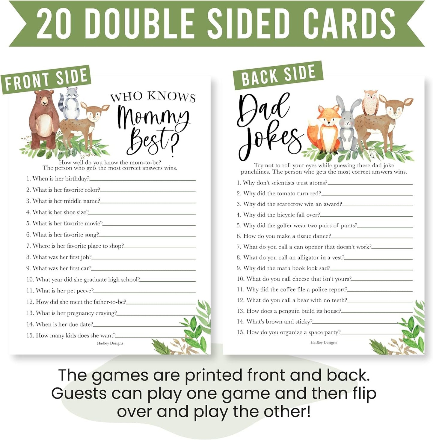 20 Woodland Baby Shower Games Gender Neutral - Hilarious Baby Shower Games For Girl, Funny Baby Shower Games Boy, Who Knows Mommy Best Baby Shower Game Card, Baby Games For Baby Shower Games Dad Jokes