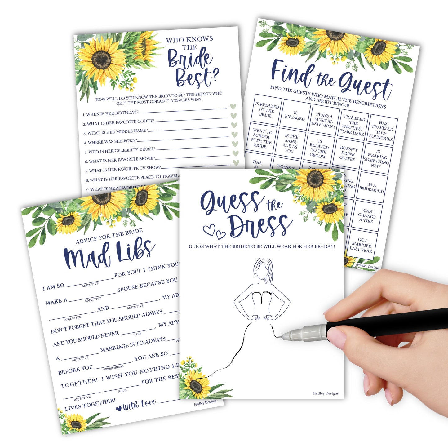 Mad Libs, Guess the Dress, Who Knows the Bride, and Find the Guest Games | Set of 40 | Bridal Shower Games