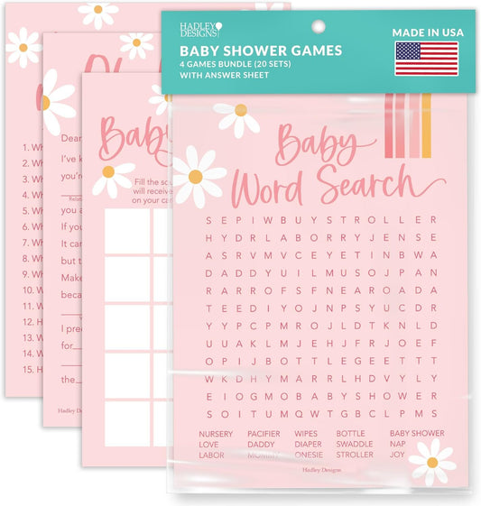 40 Retro Baby Shower Games For Girl - Baby Games For Baby Shower Bingo Game Girl, Who Knows Mommy Best Baby Shower Game, Baby Girl Baby Shower Word Search Game, Advice Cards Baby Shower Mad Libs Game