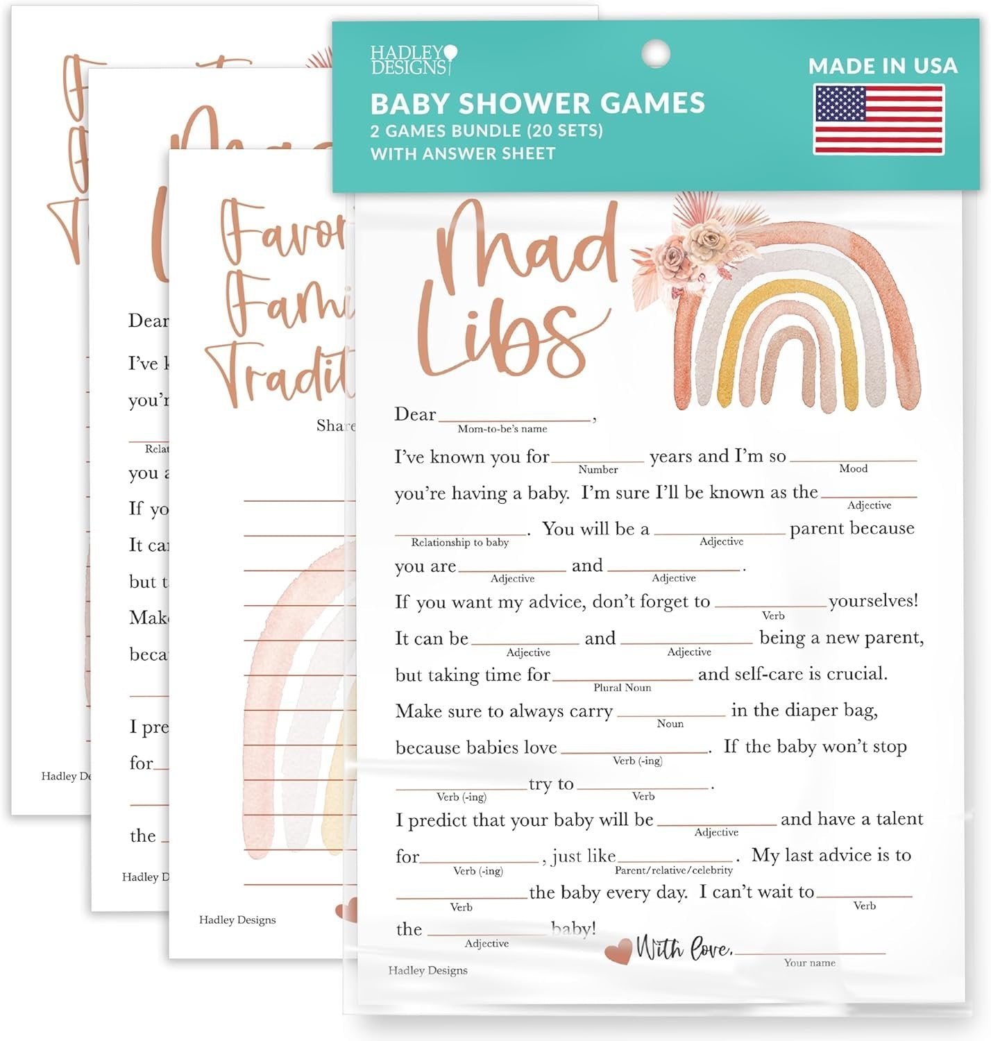 Baby Mad Libs & Family Traditions Games | Set of 20 | Baby Shower Games
