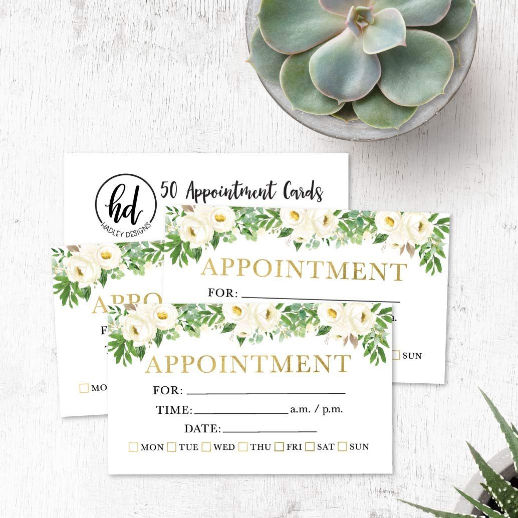 50 White Floral Appointment Reminder Cards, Next Apt. With Medical Doctor, Dental, Salon, Therapy, Dog Grooming, Cleaning Business, Flower Custom Personalized Blank Recall Service Reminder Notes