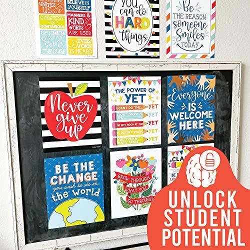 Colorful & White Classroom Motivational Posters | Set of 9 | Educational Supplies