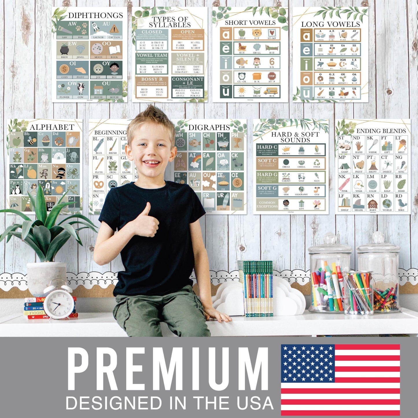 Phonics & Vowels Posters | Set of 9 | Educational Posters