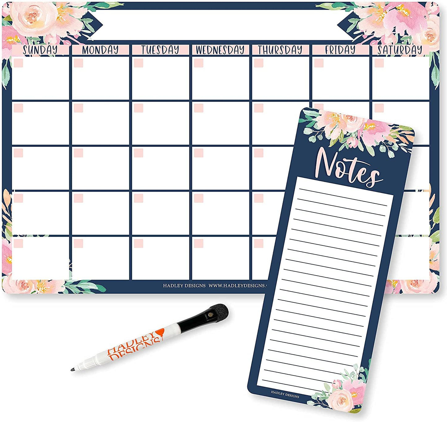 Navy Fridge Calendar | Dry Erase | Monthly Magnetic Calendar
