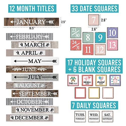 Farmhouse Brown Wood Classroom Calendar | Bulletin Board | Classroom Supplies