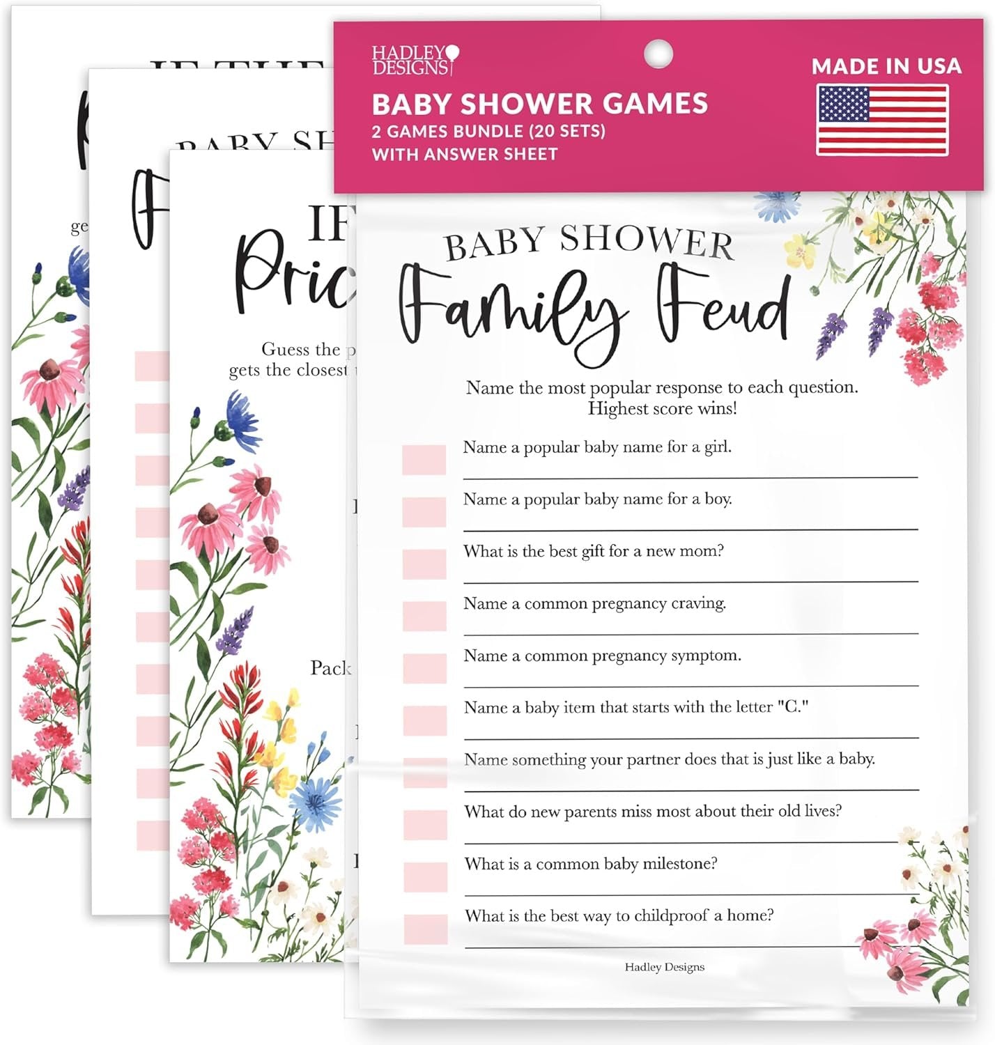 20 Floral Baby Shower Games For Girl - Hilarious Baby Shower Games Girl, The Price Is Right Baby Shower Game Cards, Baby Games For Baby Shower Family Feud Game, Baby Girl Baby Shower Games Funny