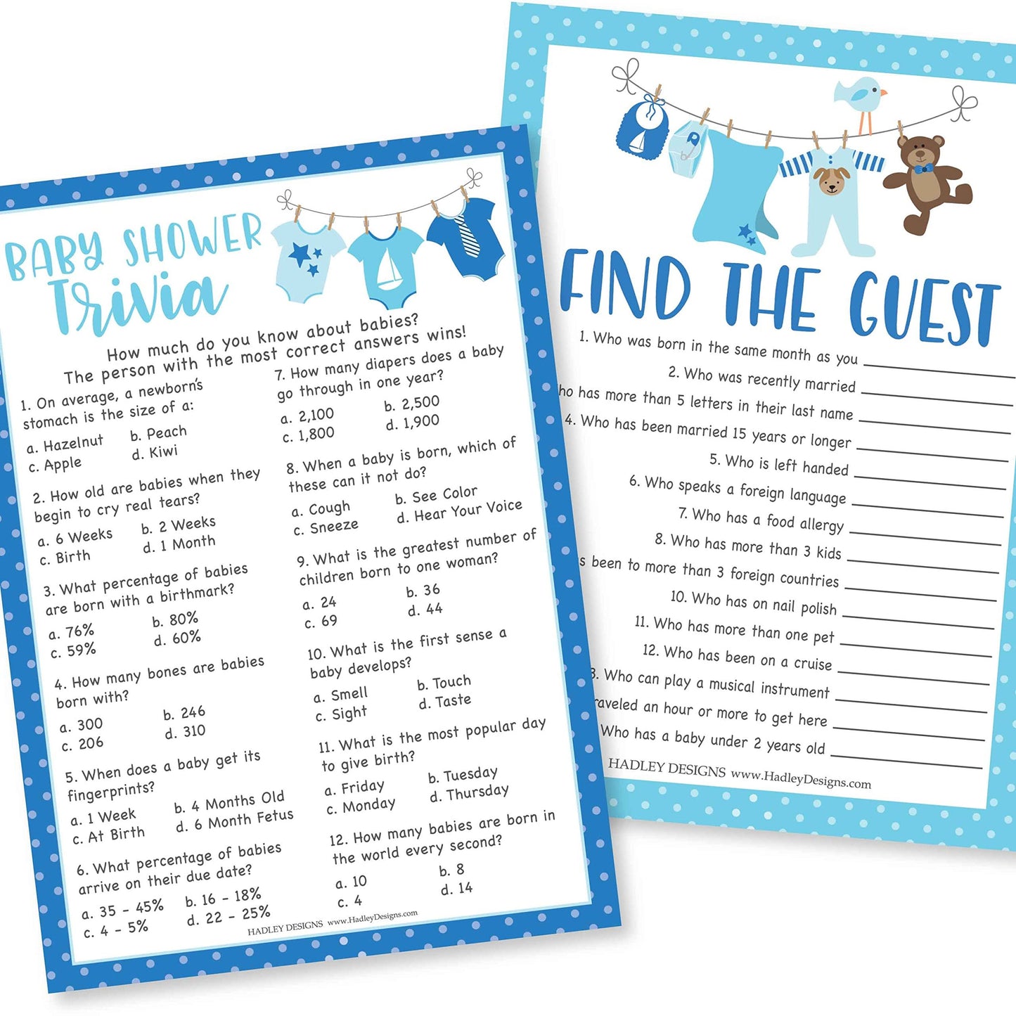 Trivia & Find the Guest Games | Set of 25 | Baby Shower Games