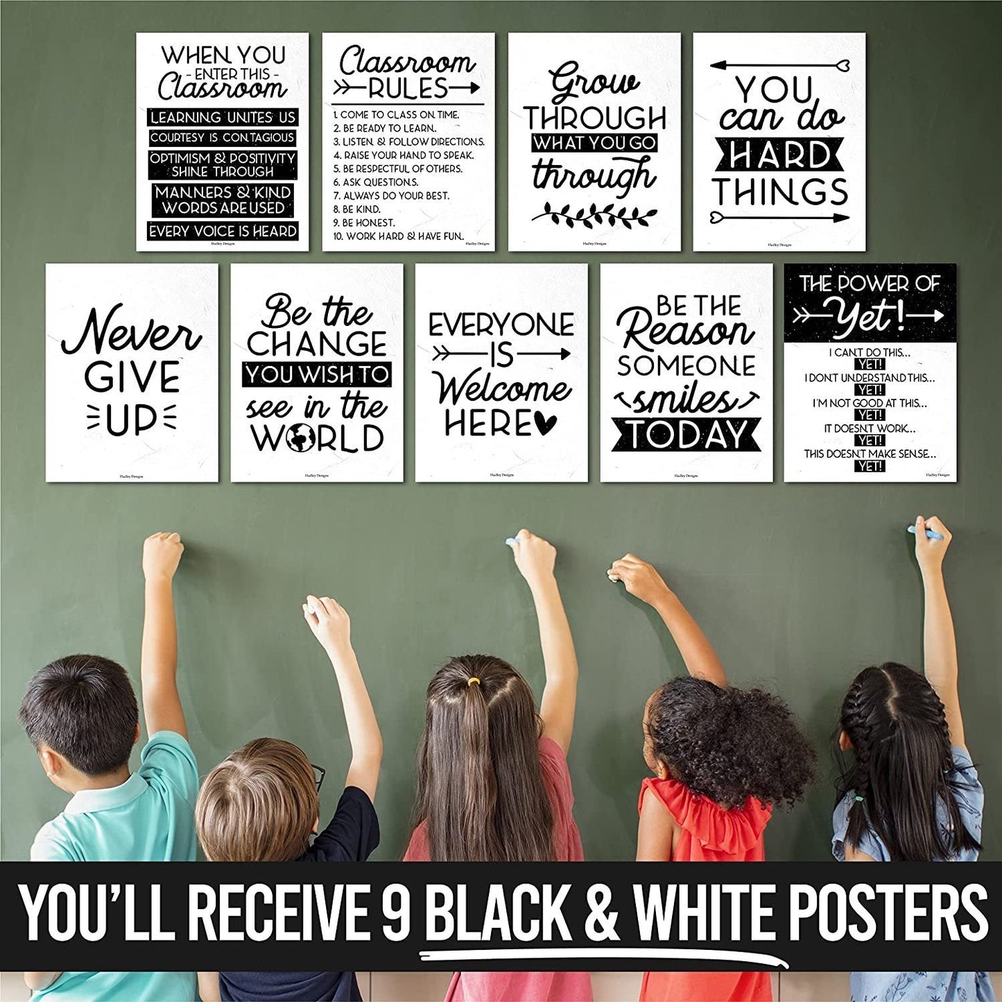 Black & White Classroom Motivational Posters | Set of 9 | Educational Supplies