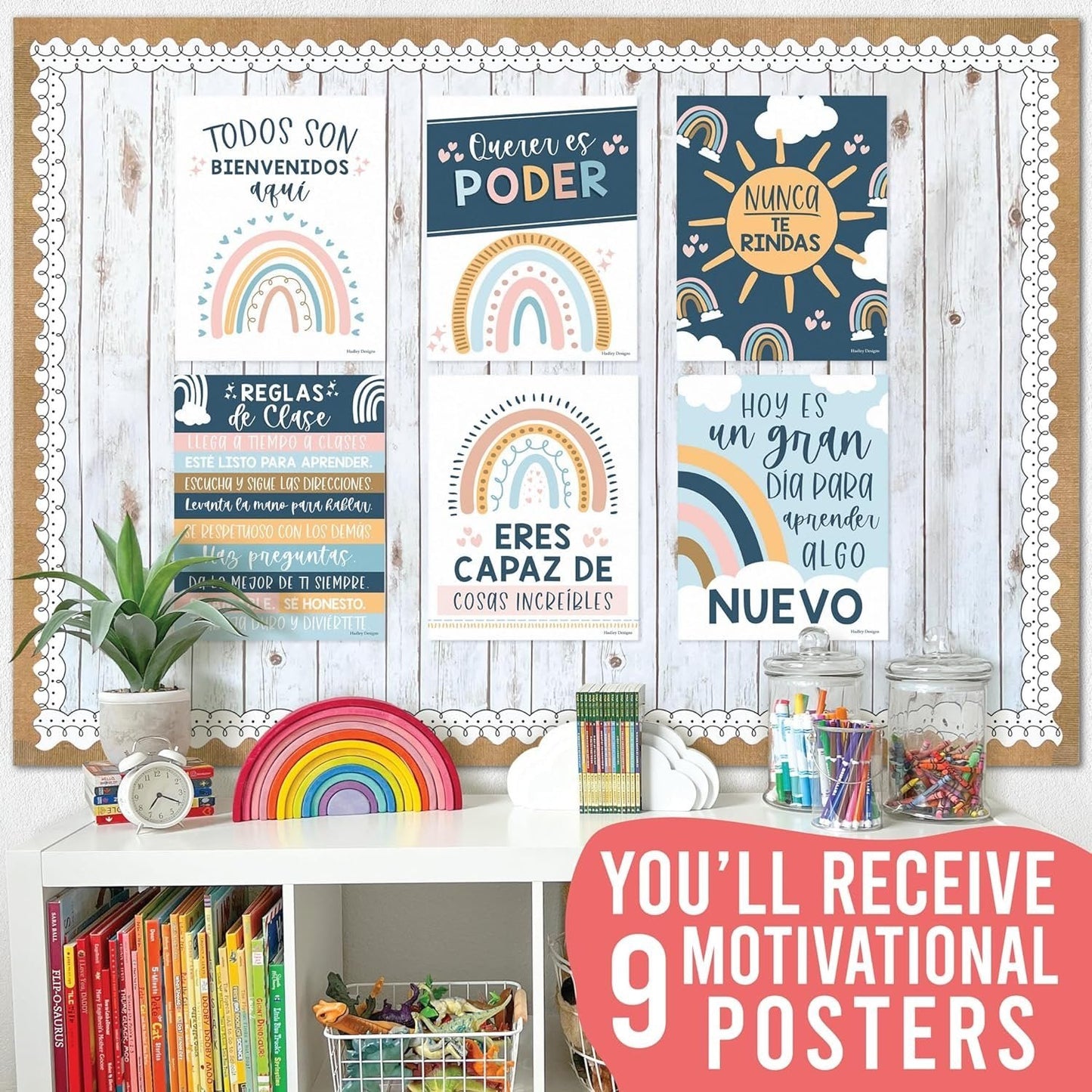 Boho Rainbow Spanish Motivational Posters | Set of 6 | Spanish Classroom Supplies