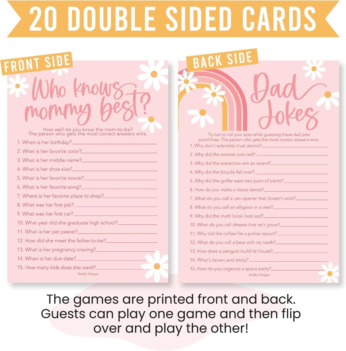 20 Retro Baby Shower Games for Girl - Hilarious Baby Shower Games Girl, Who Knows Mommy Best Baby Shower Game Card, Baby Games for Baby Shower Games Dad Jokes, Baby Girl Baby Shower Games Funny