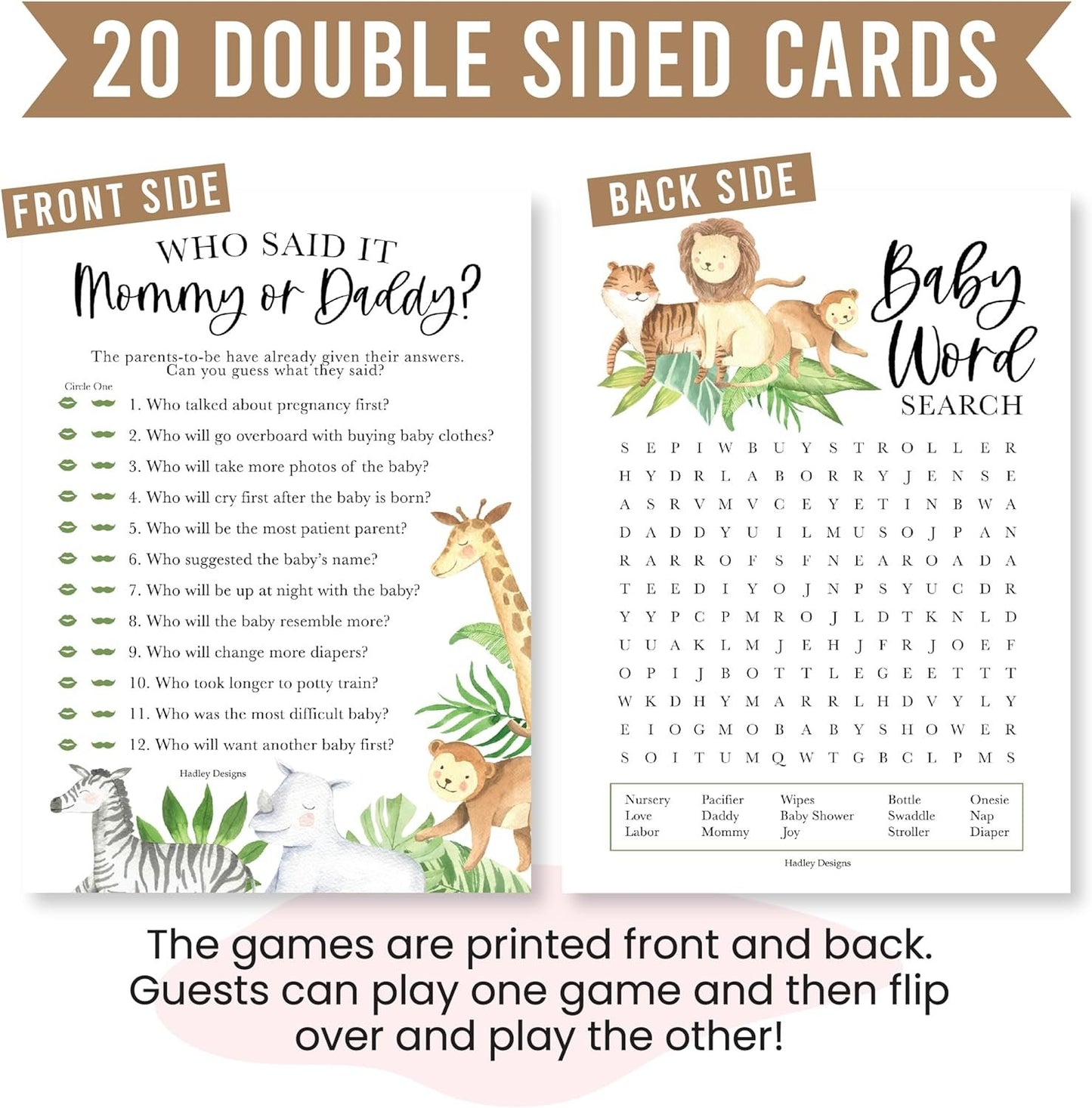 20 Safari Baby Shower Games Gender Neutral - Hilarious Baby Shower Games For Girl, Funny Baby Shower Games Boy, Guess Who Mommy Or Daddy Baby Shower Game, Baby Games For Baby Shower Word Search Game