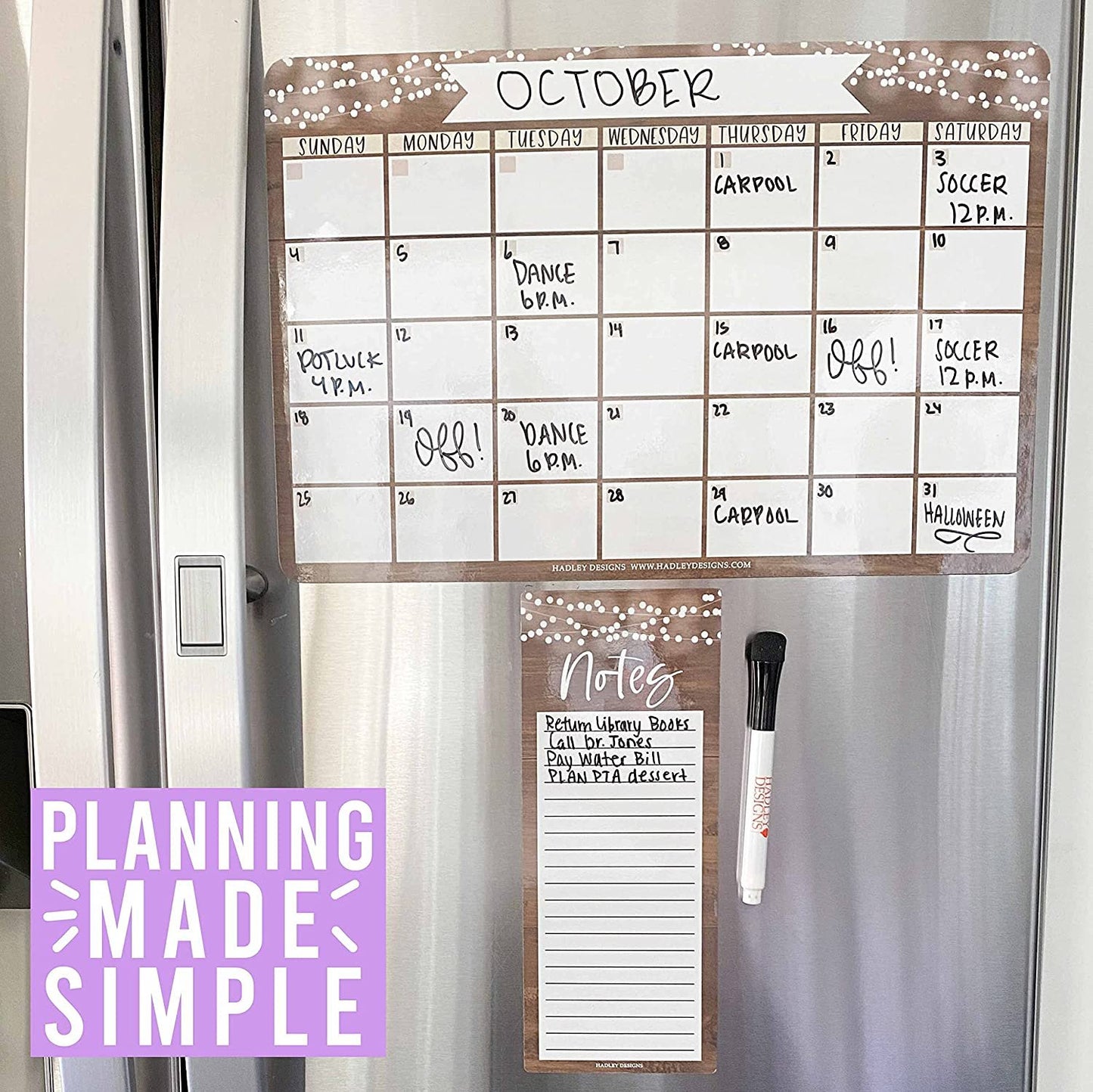 Rustic Large Magnetic Calendar for Fridge Dry Erase Board for Refrigerator - Magnetic Fridge Calendar Dry Erase Magnetic Whiteboard Calendar, Magnetic Dry Erase Calendar for Fridge Planner Magnet