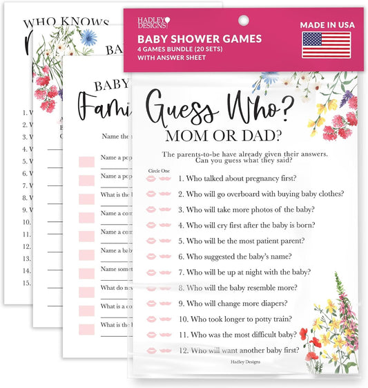 40 Floral Baby Shower Games For Girl - Who Knows Mommy Best Baby Shower Game, Guess Who Mommy Or Daddy Baby Shower Game, Baby Games For Baby Shower Family Feud Game, Girl Baby Shower Tradition Cards