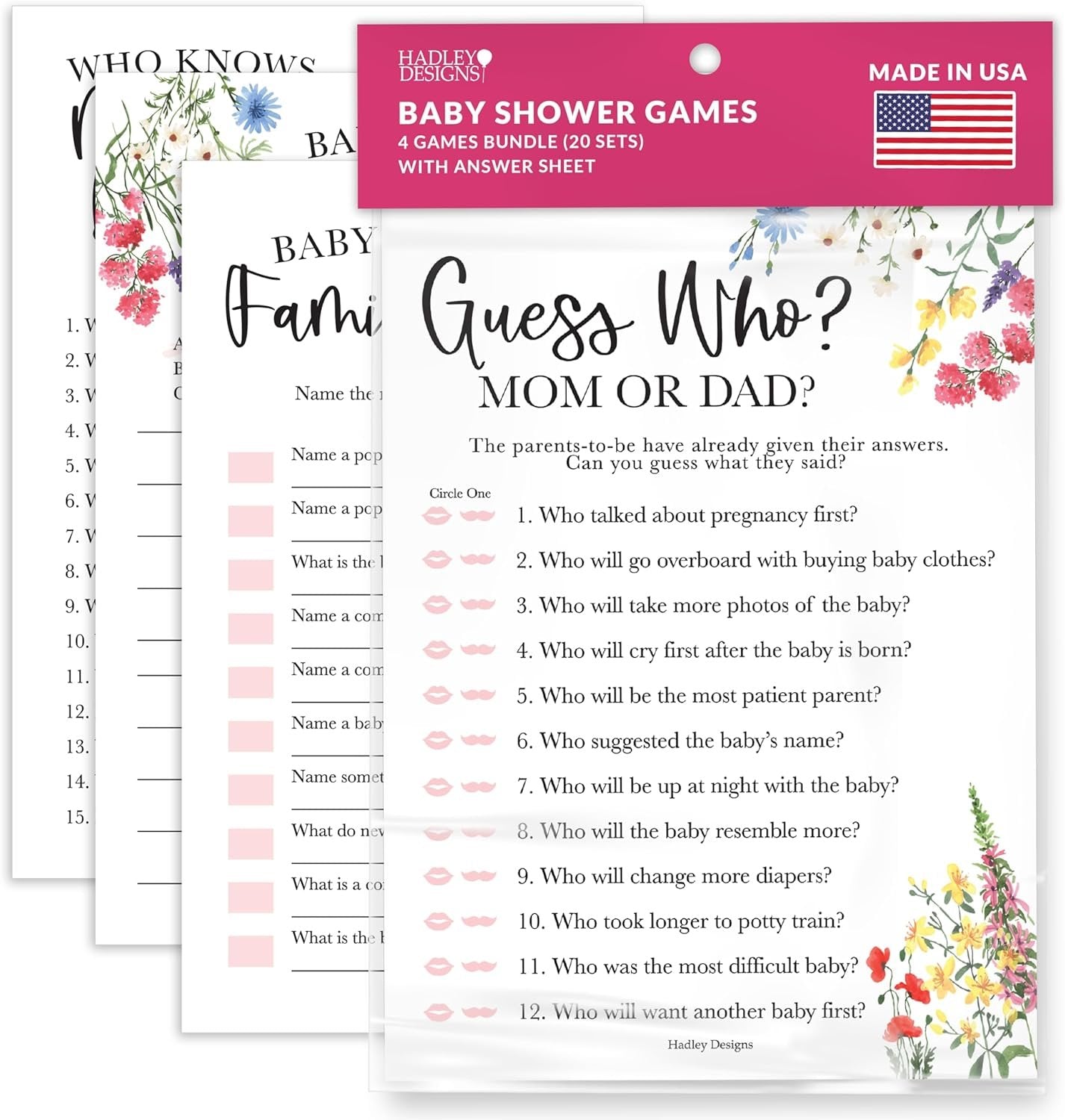 40 Floral Baby Shower Games For Girl - Who Knows Mommy Best Baby Shower Game, Guess Who Mommy Or Daddy Baby Shower Game, Baby Games For Baby Shower Family Feud Game, Girl Baby Shower Tradition Cards