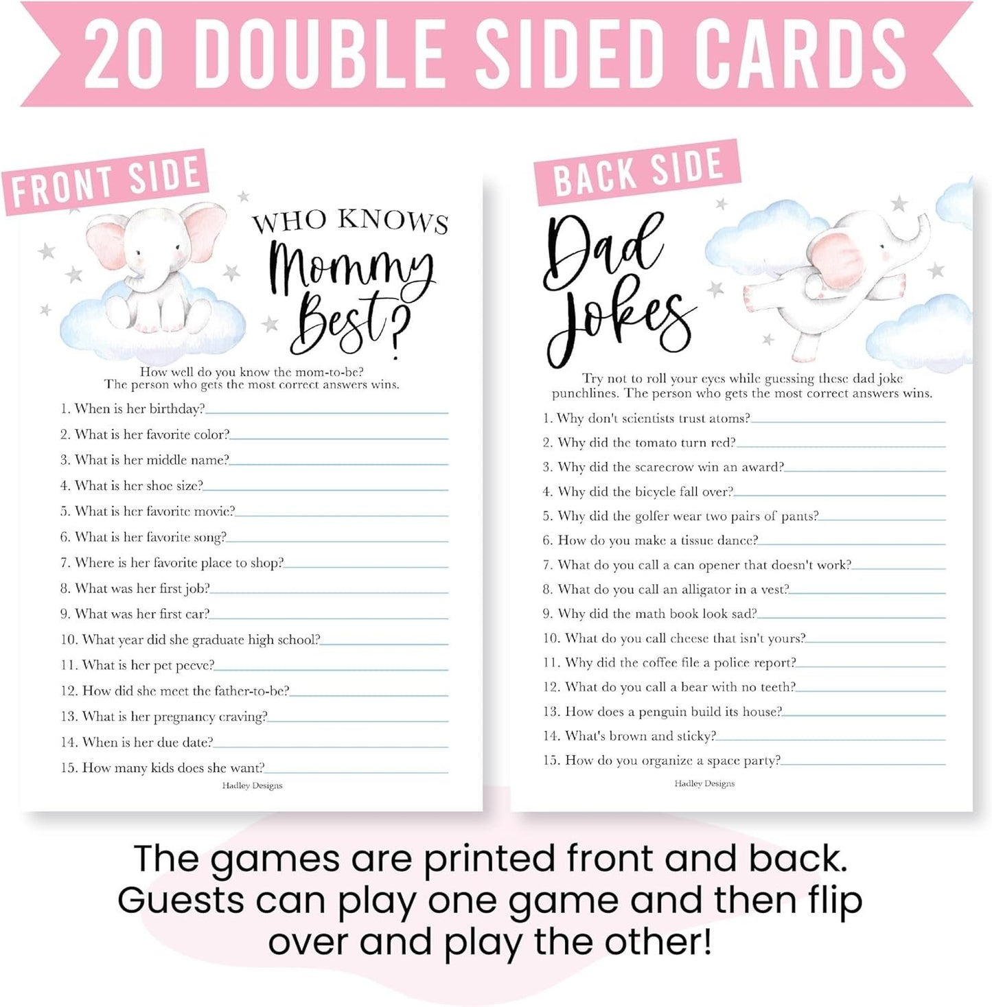 Who Knows Mommy Best & Dad Jokes Games | Set of 20 | Baby Shower Games