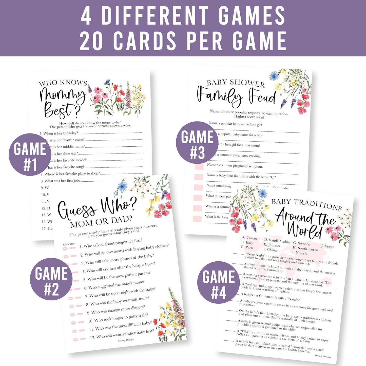 40 Floral Baby Shower Games For Girl - Who Knows Mommy Best Baby Shower Game, Guess Who Mommy Or Daddy Baby Shower Game, Baby Games For Baby Shower Family Feud Game, Girl Baby Shower Tradition Cards