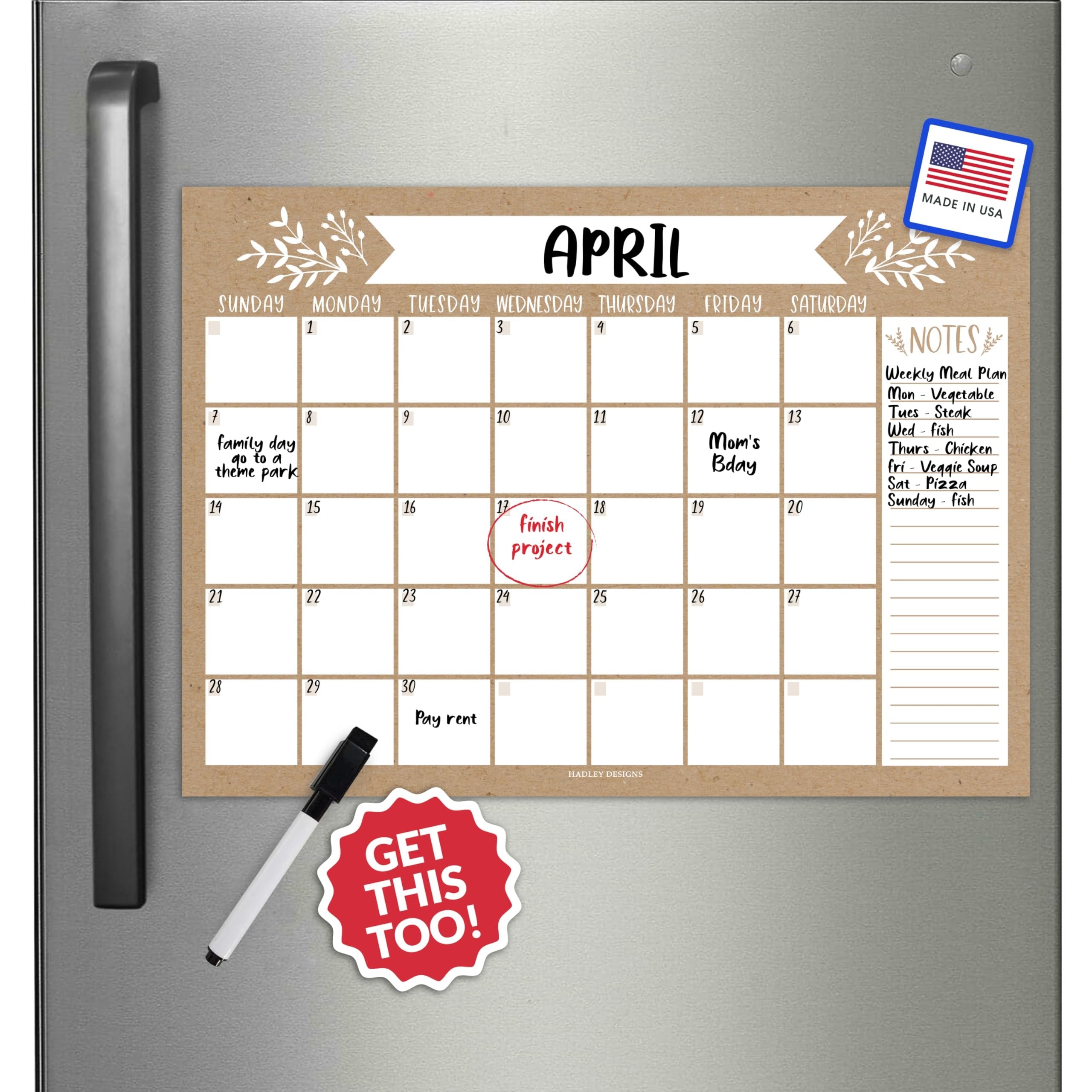 Magnetic Monthly Calendar | Fridge Magnet | Home Organization