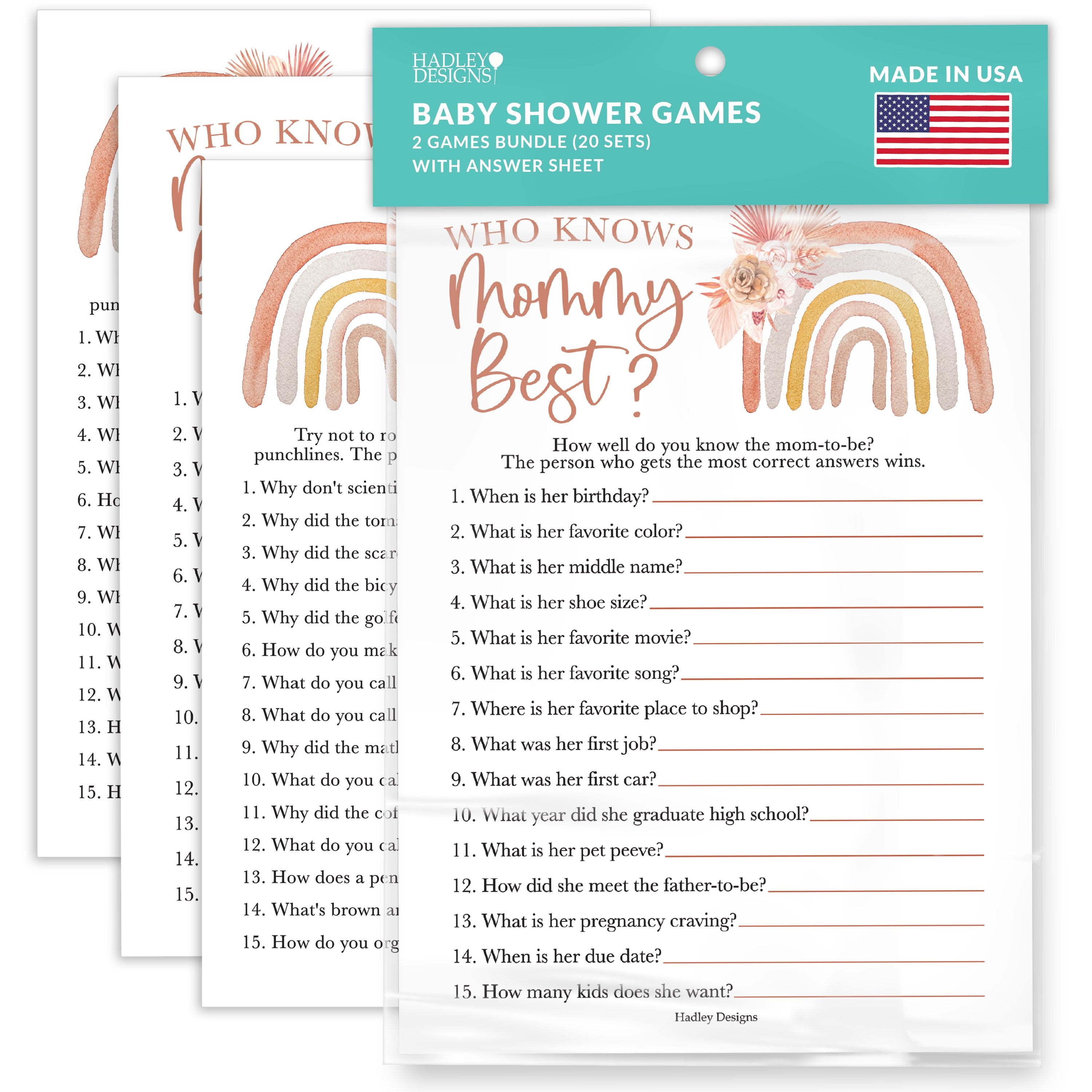 Who Knows Mommy Best & Dad Jokes Games | Set of 20 | Baby Shower Games