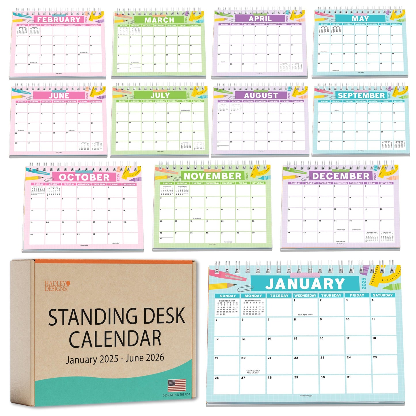 Office Doodle Small Desk Calendar | 2025-2026 | Standing Flip Calendar