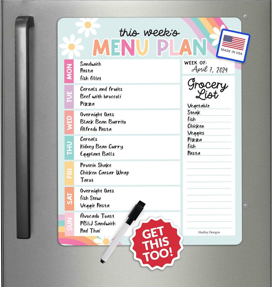 Retro Weekly Dinner Menu Board For Kitchen - Magnetic Meal Planner For Refrigerator White Board Dry Erase, Weekly Menu Board For Fridge Whiteboard, Weekly Meal Planner Magnetic Fridge Whiteboard