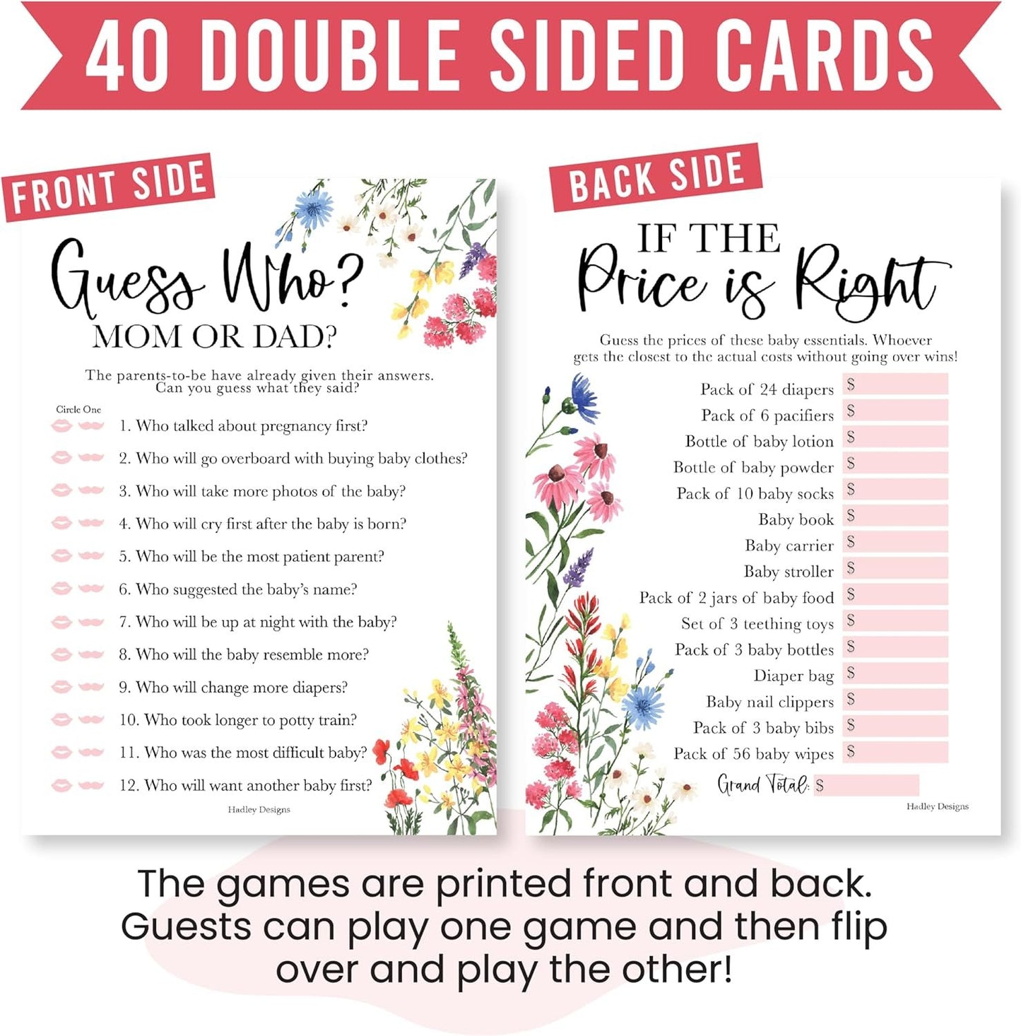 40 Floral Baby Shower Games For Girl - Baby Games For Baby Shower Bingo Game Girl, Guess Who Mommy Or Daddy Baby Shower Game, The Price Is Right Baby Shower Game, Funny Baby Shower Games Dad Jokes