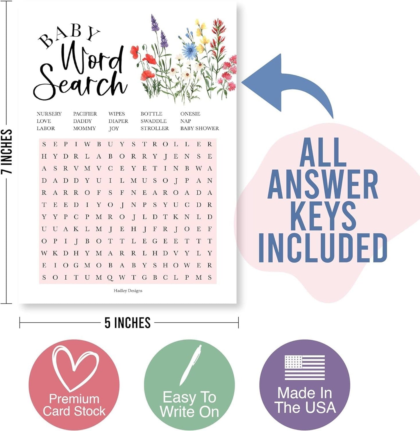 Word Search, Who Knows Mommy Best, Mad Libs, & Bingo Games | Set of 40 | Baby Shower Games
