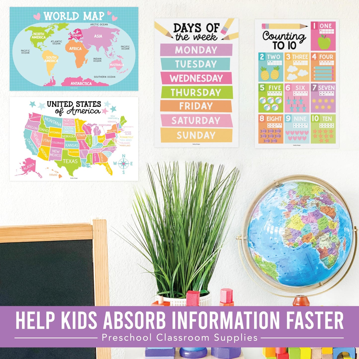 Colorful Pastel Educational Posters | Set of 16 | Classroom Supplies