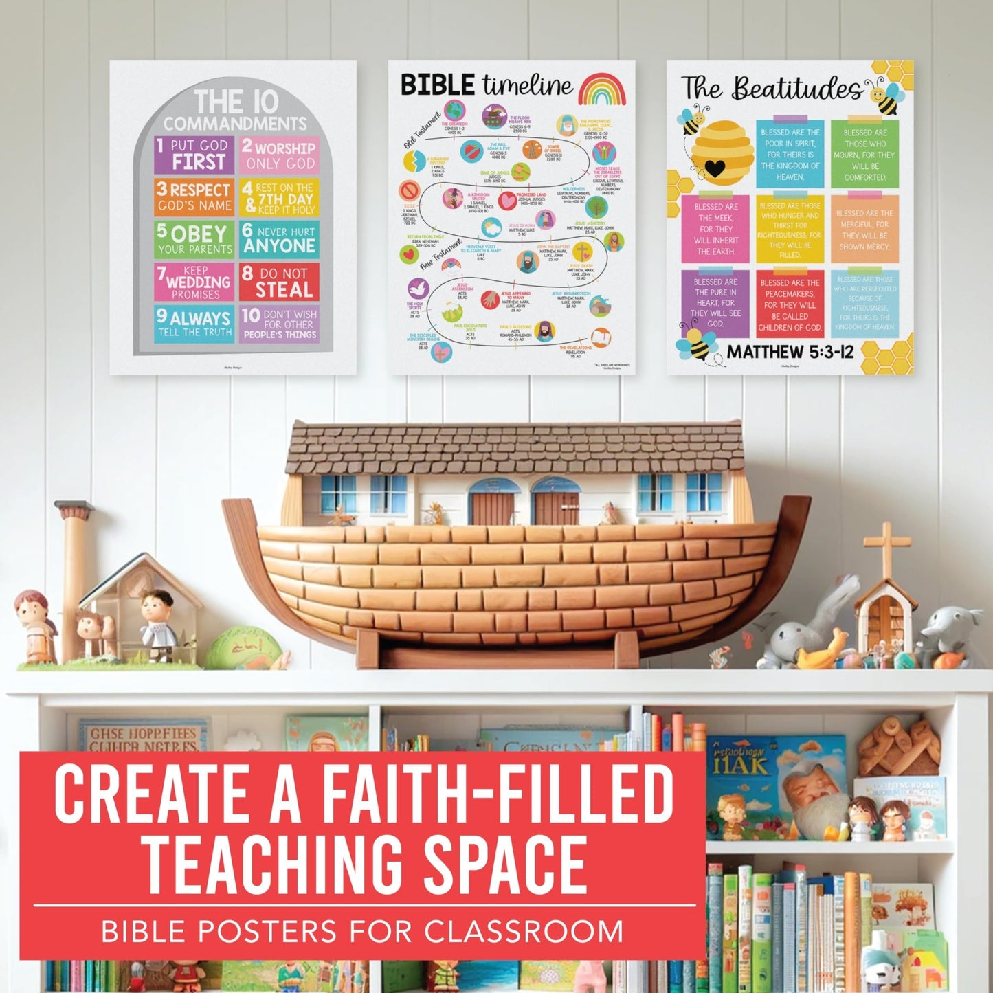 Colorful Rainbow Bible Posters| Set of 9 | Sunday School Classroom