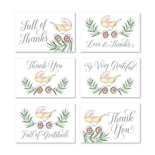 Greenery Baby Carriage Folded Thank You Cards | Set of 24 | Baby Shower