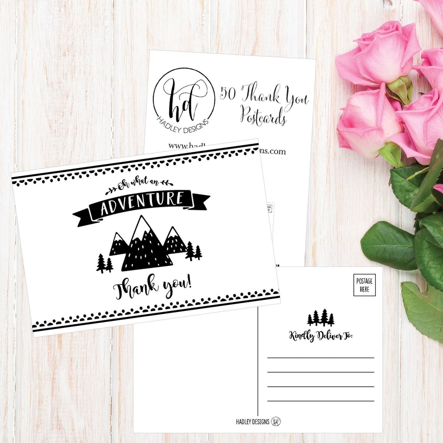 50 4x6 Adventure Blank Thank You Postcards Bulk, Cute Kraft Modern Blank Than...