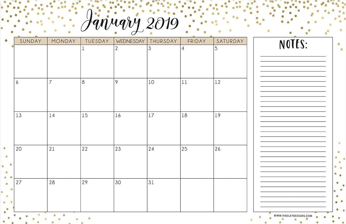 Gold 2019-2020 Large Monthly Desk or Wall Calendar Planner, Big Giant Planning Blotter Pad, 18 Month Academic Desktop, Hanging 2-Year Date Notepad Teacher, Mom Family Home or Business Office 11x17"