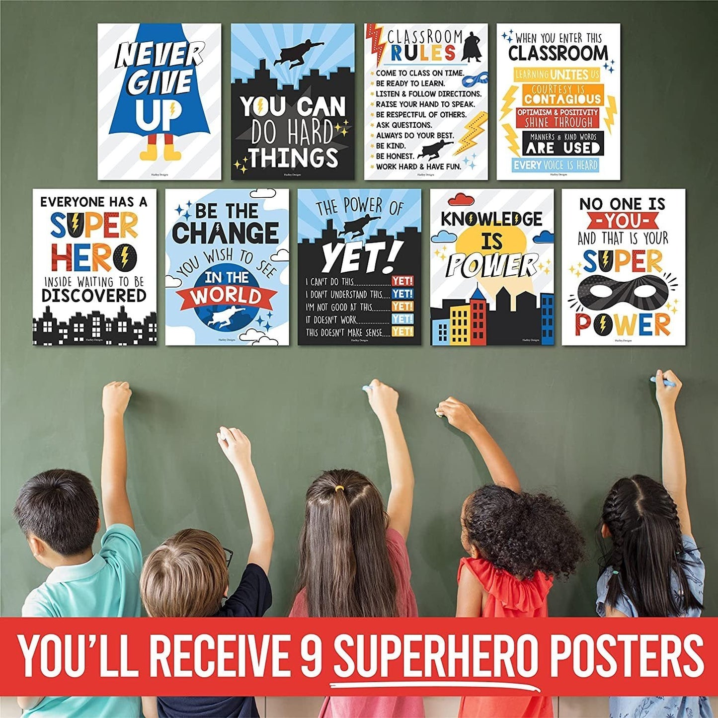 Superhero Classroom Motivational Posters | Set of 9 | Educational Supplies