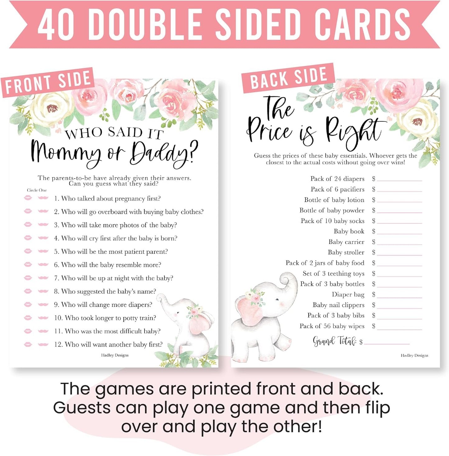 40 Elephant Baby Shower Games For Girl - Baby Games For Baby Shower Bingo Game Girl, Guess Who Mommy Or Daddy Baby Shower Game, The Price Is Right Baby Shower Game, Funny Baby Shower Games Dad Jokes