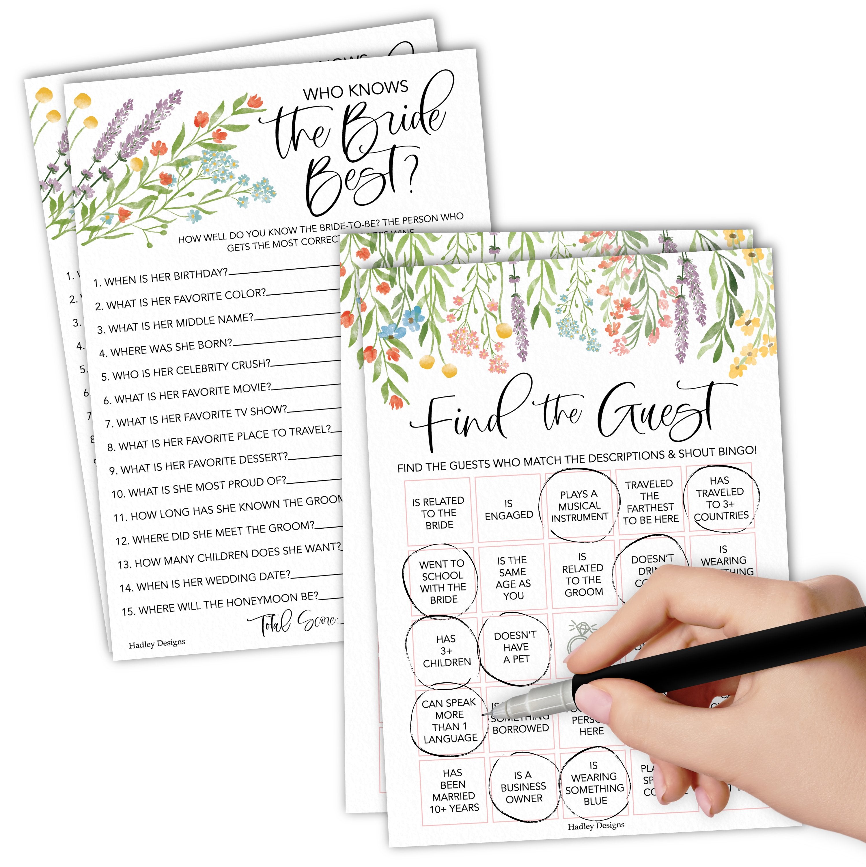 Who Knows The Bride Best | Find The Guest | Set of 20 | Bridal Shower Games